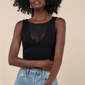 Lulu's Black Sheer Panel Bodysuit